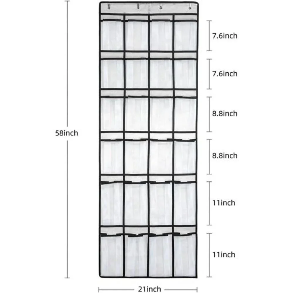 Over Door Shoe Organizer Hanging 24 Pocket Mesh Storage Rack Foldable White